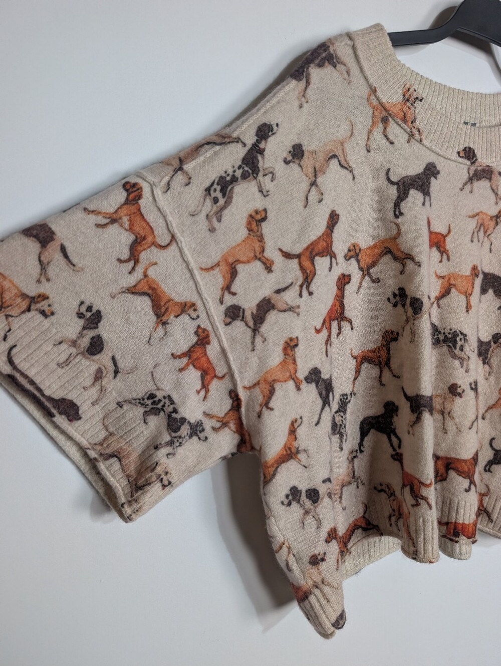Anthropologie Cropped The Goldie Dog Print Cashmere Boxy Sweater Size Medium - Picture 3 of 9